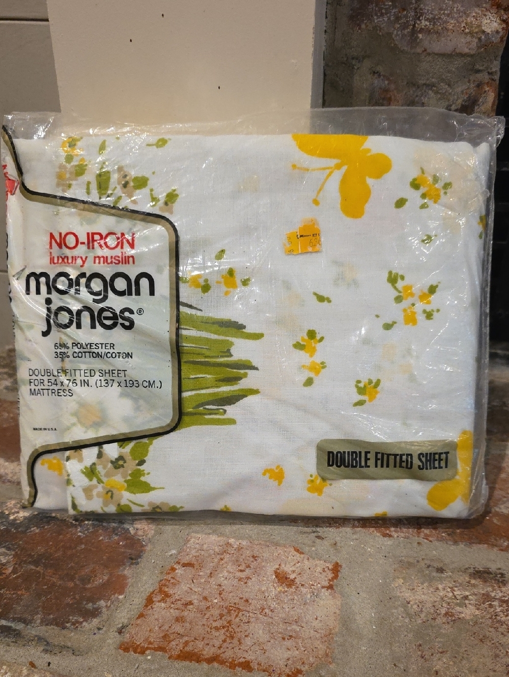 Vintage Morgan Jones JoNo-Iron Luxury Muslin Double Fitted Sheet - Yellow Floral